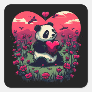 Cute Panda Holding Heart - Valentijnsdag Gift Vierkante Sticker