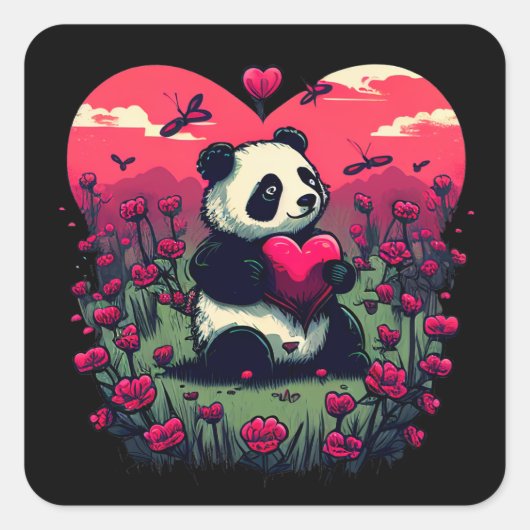 Cute Panda Holding Heart - Valentijnsdag Gift Vierkante Sticker (Voorkant)