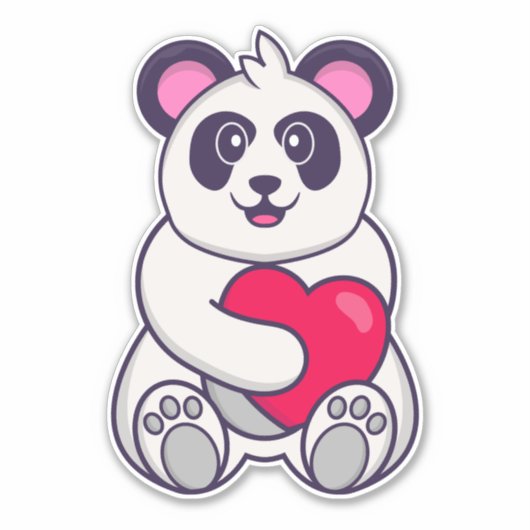 Cute Panda houdt een groot rood hart vast Sticker (Voorkant)
