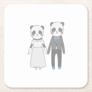 Cute Panda Huwelijks Koppel – Kawaii Bruid & Bruid Kartonnen Onderzetters
