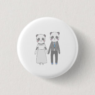 Cute Panda Huwelijks Koppel – Kawaii Bruid & Bruid Ronde Button 3,2 Cm