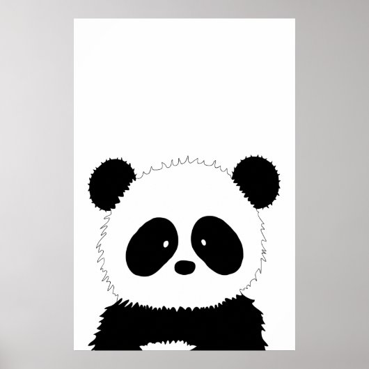 Cute Panda Illustration Black and White Minimalist Poster (Voorkant)
