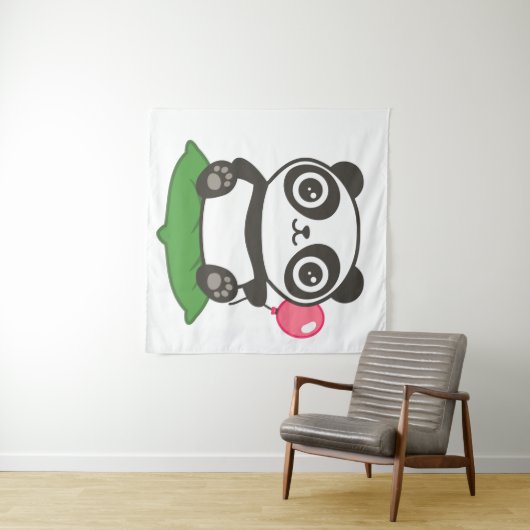 Cute Panda Illustration Wandkleed (In Situ (horizontaal))
