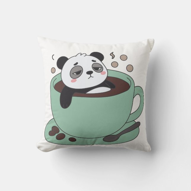 Cute Panda In Coffee Cup Coffee Lover Gift Kussen (Voorkant)