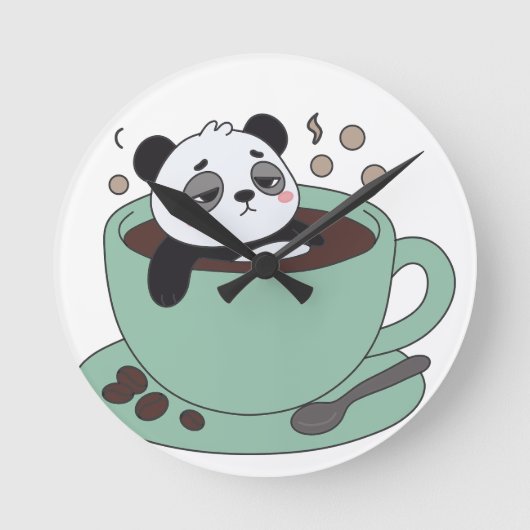 Cute Panda In Coffee Cup Coffee Lover Gift Ronde Klok (Voorkant)