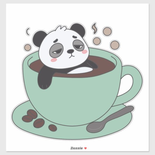 Cute Panda In Coffee Cup Coffee Lover Gift Sticker (Vel)