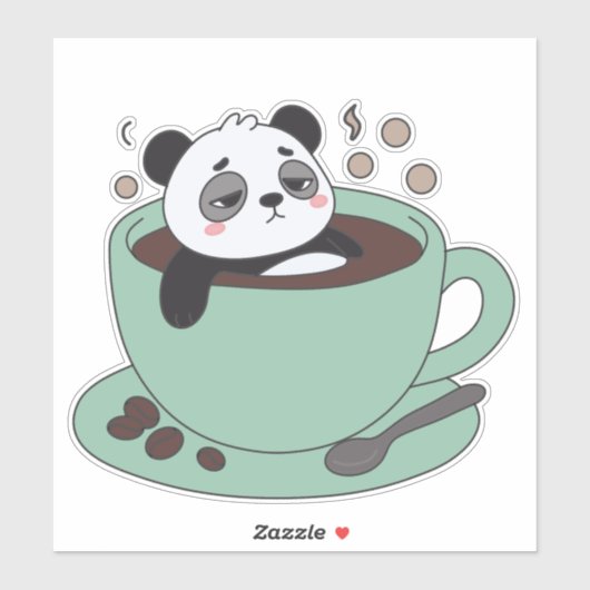 Cute Panda In Coffee Cup Coffee Lover Gift Sticker (Vel)