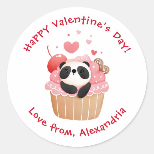 Cute Panda in Cupcake Aangepaste Kinder Valentijns Ronde Sticker (Voorkant)