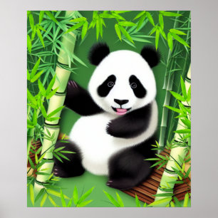 Cute Panda in een bos van Bamboe Poster