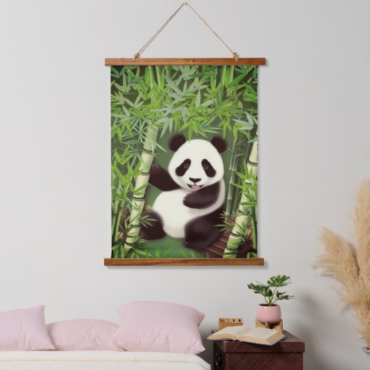 Cute Panda in het bos van Bamboe dat de boomstamme Hangend Wandkleed (Slaapkamer)