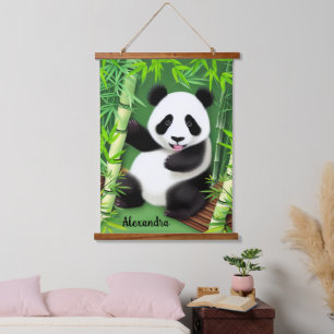 Cute Panda in het bos van Bamboe dat de boomstamme Hangend Wandkleed
