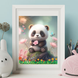 Cute Panda in roze Floral Garden Art Poster