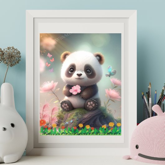 Cute Panda in roze Floral Garden Art Poster