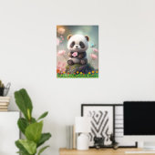 Cute Panda in roze Floral Garden Art Poster (Thuiskantoor)