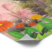 Cute Panda in roze Floral Garden Art Poster (Hoek)