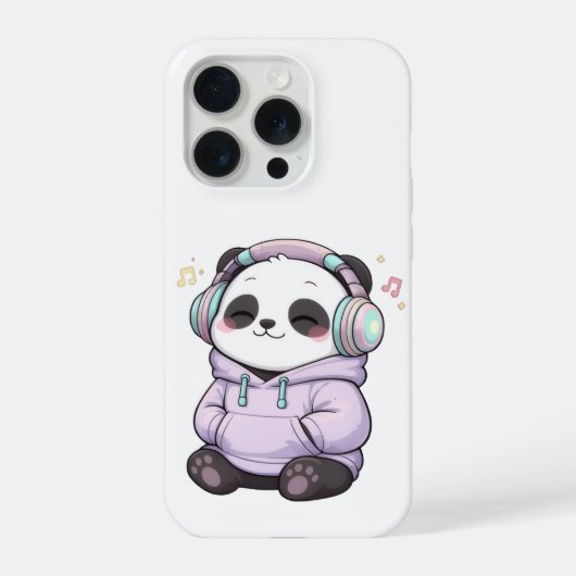 Cute Panda iPhone Hoesje | Kawaii Hoofdtelefoon Ae 15 Pro Case (Achterkant)