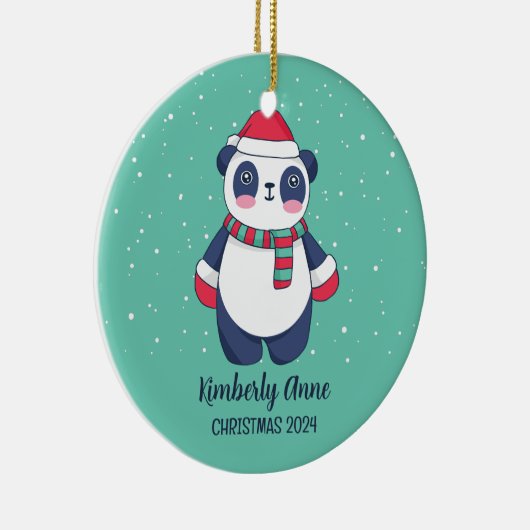 Cute Panda Kerstmis Snowy Winter Holiday Keramisch Ornament (Rechts)