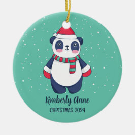 Cute Panda Kerstmis Snowy Winter Holiday Keramisch Ornament