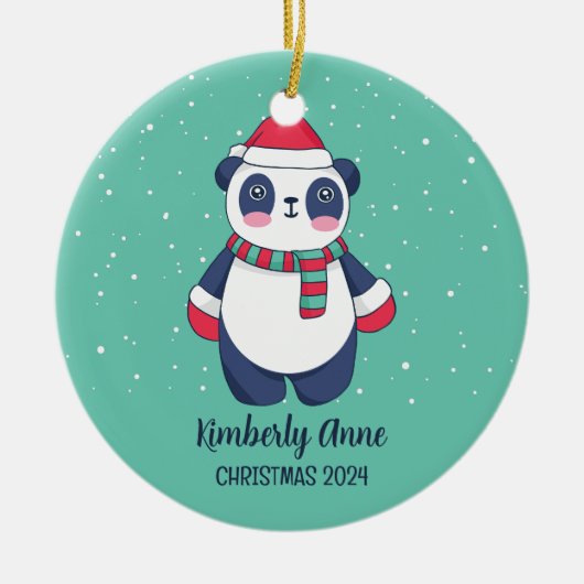 Cute Panda Kerstmis Snowy Winter Holiday Keramisch Ornament (Voorkant)