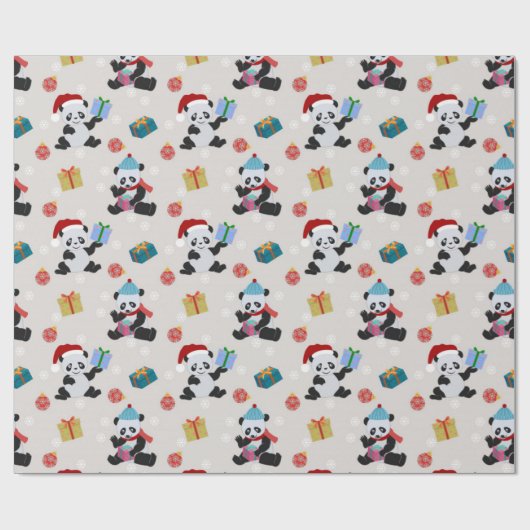 Cute Panda-kerstpatroon Cadeaupapier (Vlak)