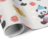Cute Panda-kerstpatroon Cadeaupapier (Rol Hoek)