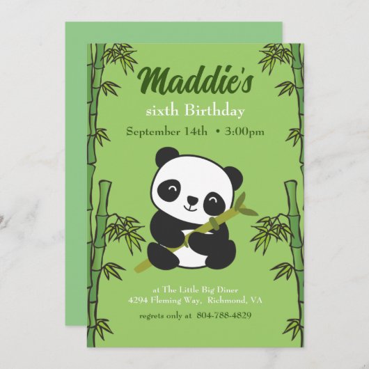 Cute Panda Kiddie Birthday Party Kaart (Voorkant / Achterkant)