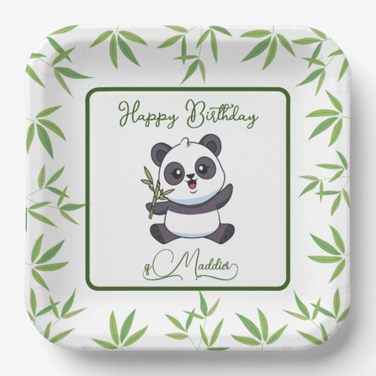 Cute Panda Kiddie Birthday Party Supplies Papieren Bordje (Voorkant)