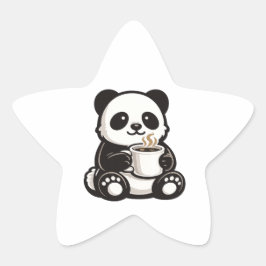 Cute Panda Koffie – Kawaii Panda met Koffie  Ster Sticker