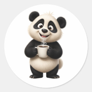 Cute Panda Koffieliefhebber Stickerontwerp Ronde Sticker
