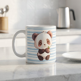 Cute Panda koffiemok, lichtblauwe gestreepte beker Koffiemok