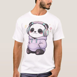 Cute Panda Koptelefoon Heren T-Shirt | Kawaii Muzi