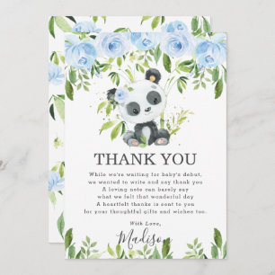 Cute Panda Light Blue Floral Greenery Baby shower Bedankkaart
