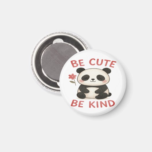 Cute Panda Magnet Button – “Be Cute, Be Kind”  (Voorkant / Achterkant)