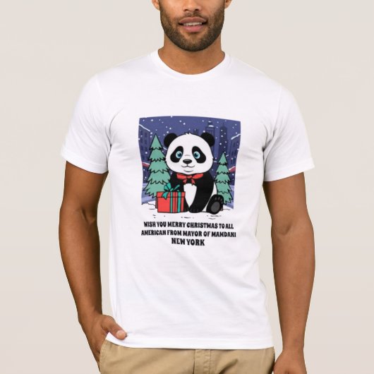 Cute Panda Merry Christmas T-Shirt | New York Holi (Voorkant)