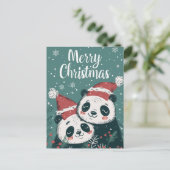 Cute Panda Merry Kerstmis Briefkaart (Staand voorkant)