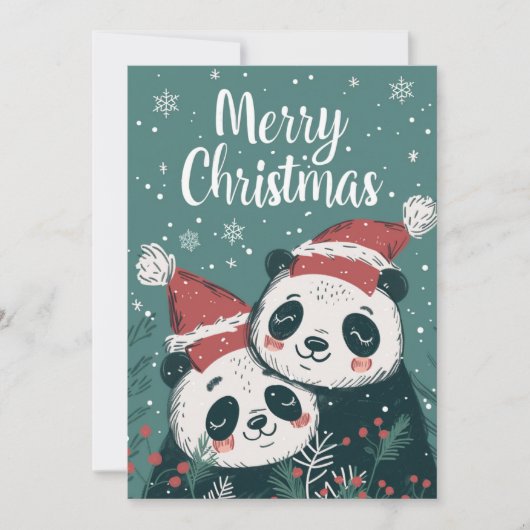 Cute Panda Merry Kerstmis Feestdagenkaart (Voorkant)