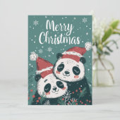 Cute Panda Merry Kerstmis Feestdagenkaart (Staand voorkant)