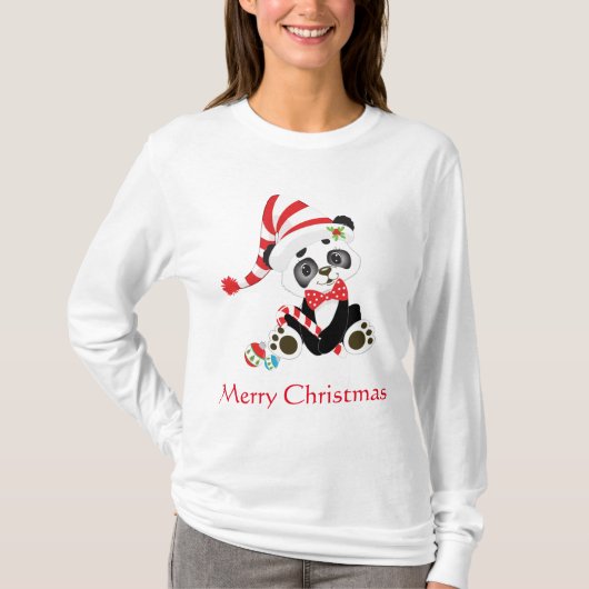 Cute Panda Merry Kerstmis T-shirt (Voorkant)