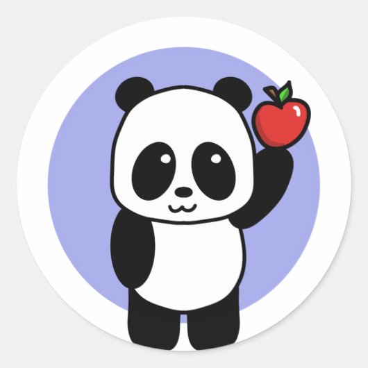 Cute Panda met een helder rood appel Ronde Sticker (Voorkant)