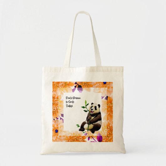 Cute Panda met een Oranje Bloem Lijst Tote Bag (Voorkant)