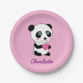 Cute Panda met een Roze Gepersonaliseerde Naam Mel Papieren Bordje (Voorkant)