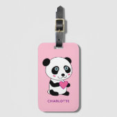 Cute Panda met een Roze Gepersonaliseerde Naam van Bagagelabel (Voorkant (verticaal))