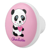 Cute Panda met een Roze Gepersonaliseerde Naam van Keramische Knop (Rechts)
