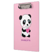 Cute Panda met een Roze Gepersonaliseerde Naam van Klembord (Links)