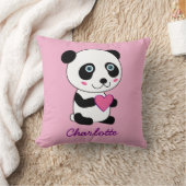 Cute Panda met een Roze Gepersonaliseerde Naam van Kussen (Deken)