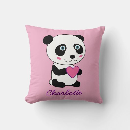 Cute Panda met een Roze Gepersonaliseerde Naam van Kussen (Voorkant)