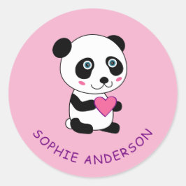 Cute Panda met een Roze Gepersonaliseerde Naam van Ronde Sticker