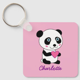 Cute Panda met een Roze Gepersonaliseerde Naam van Sleutelhanger