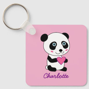 Cute Panda met een Roze Gepersonaliseerde Naam van Sleutelhanger
