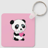 Cute Panda met een Roze Gepersonaliseerde Naam van Sleutelhanger (Achterkant)